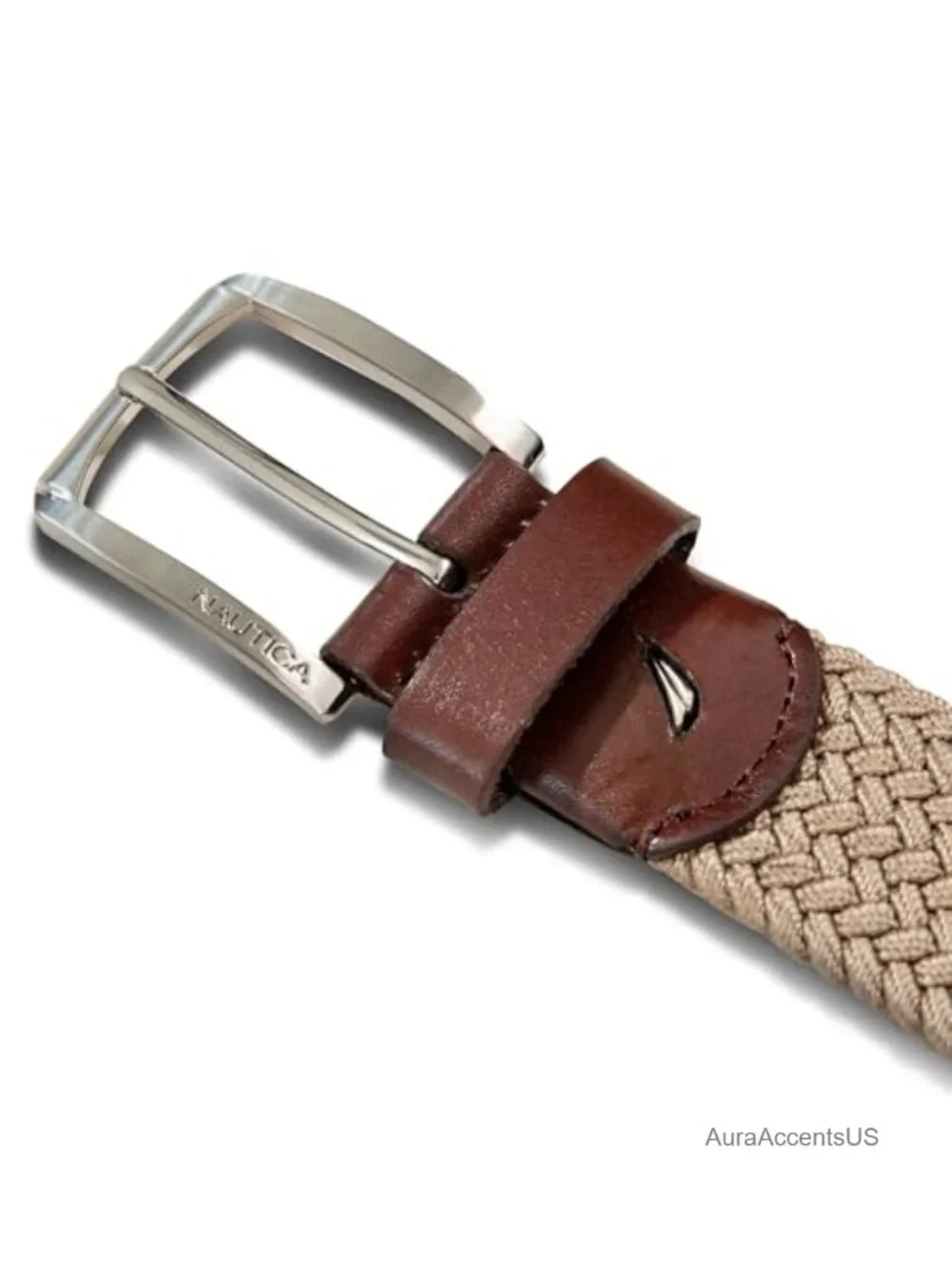 Men's Casual Leather Belt with Stretch Webbing & Metal Harness Buckle